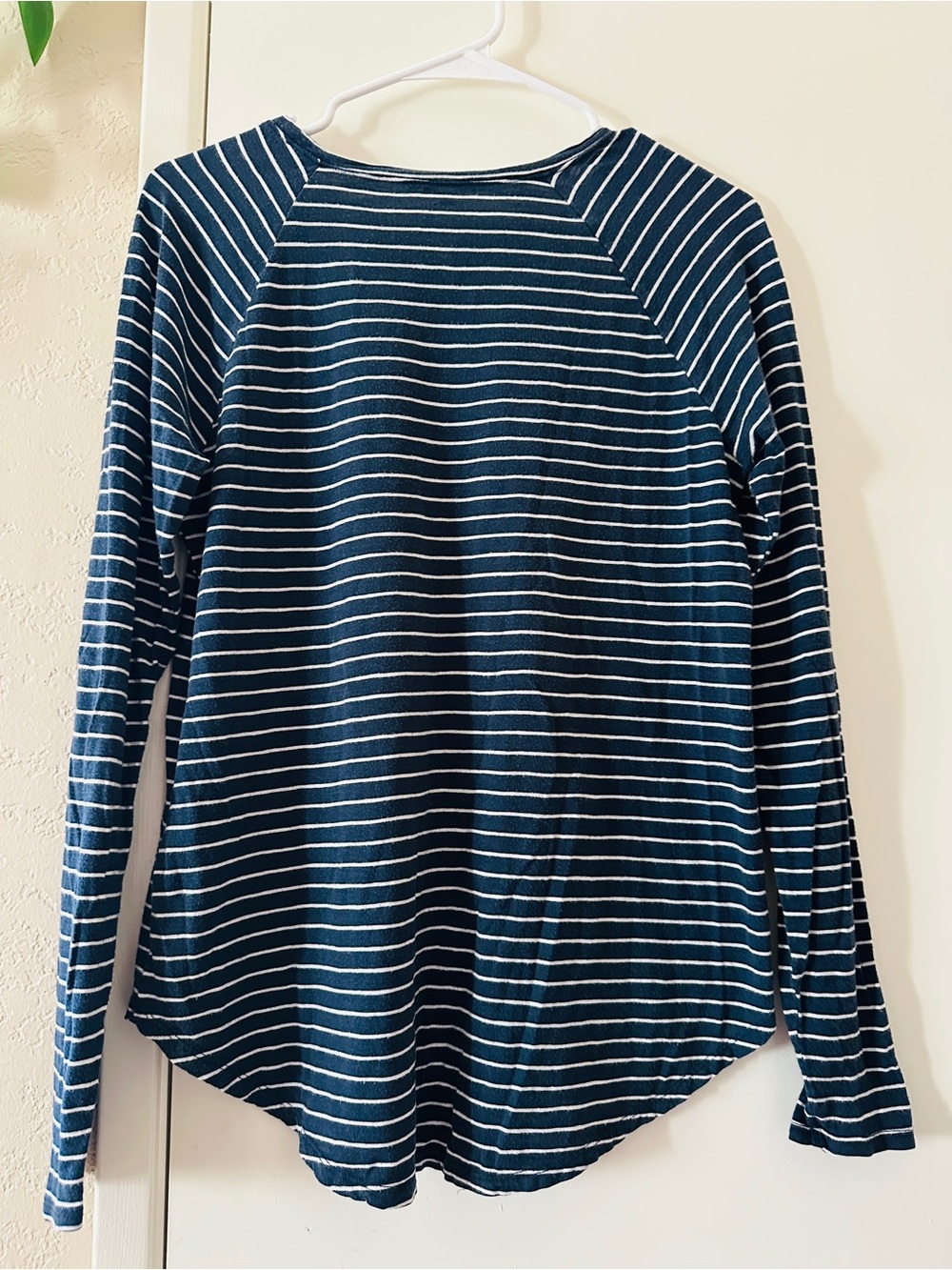 Hollister Navy and White Striped Long-Sleeve Top